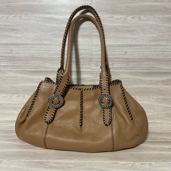 BRIGHTON / Rayann Camel/Tan Pebble Leather Shoulder Bag with Black Stitching - Picture 2 of 14